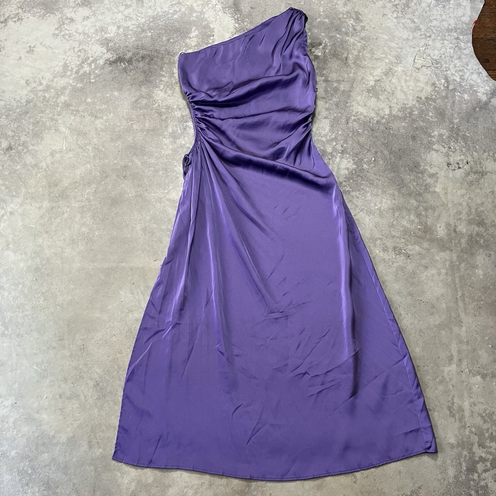 Delfi Collective Solie Dress Womens Size M Purple One Shoulder Satin Midi Gown